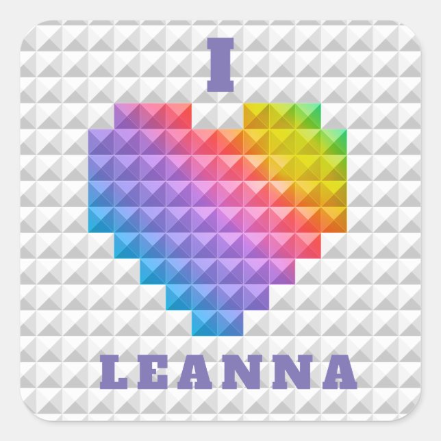 Rainbow Love Heart Geometric Pattern Personalised Square Sticker (Front)
