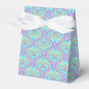 Rainbow Love Heart Pattern Over Light Teal   Favour Box