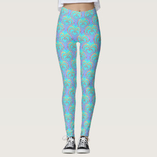 Rainbow Love Heart Pattern Over Light Teal  Leggings