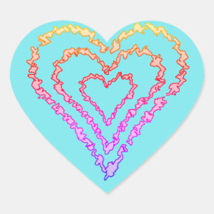 Rainbow Love Heart Pattern Over Light Teal Sticker