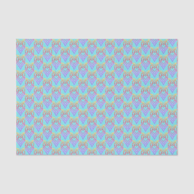 Rainbow Love Heart Pattern Over Light Teal   Tissue Paper (Front)