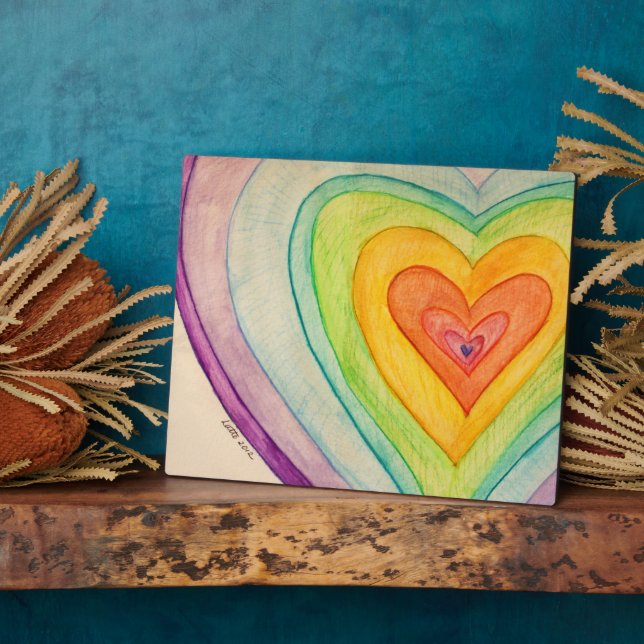 Rainbow Love Hearts Art Print Plaques (Side)