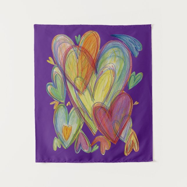Rainbow Love Hearts Art Tapestry Wall Hangings (Front)
