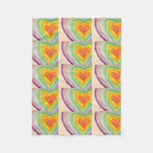 Rainbow Love Hearts Cosy Fleece Throw Blanket