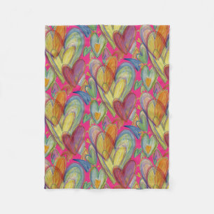 Rainbow Love Hearts Cosy Fleece Throw Blanket
