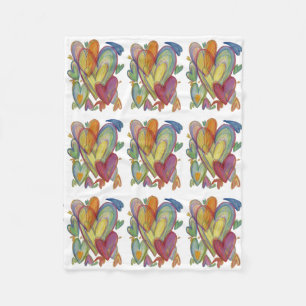 Rainbow Love Hearts Cosy Fleece Throw Blanket
