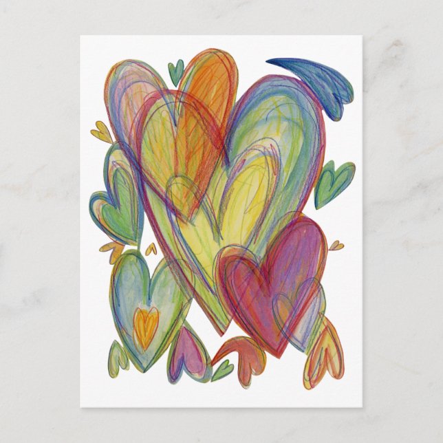 Rainbow Love Hearts Custom Art Notecards Postcard (Front)