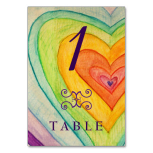 Rainbow Love Hearts Custom Table Number Card