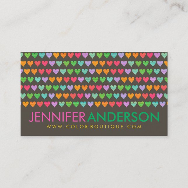 Rainbow Love Hearts Fun Colourful Cute Profile Car Business Card (Front)