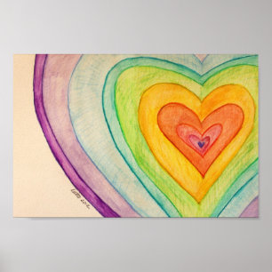 Rainbow Love Hearts Painting Art Poster Prints