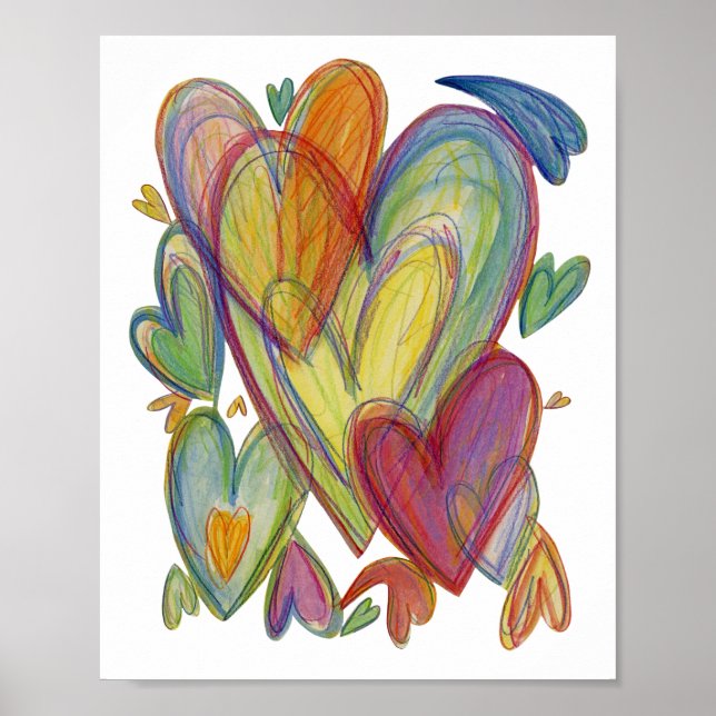 Rainbow Love Hearts Painting Art Poster Prints (Front)