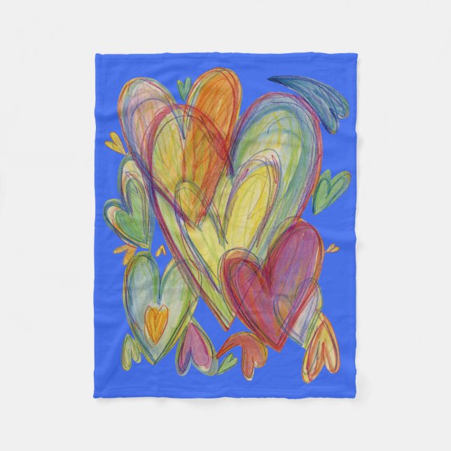 Rainbow Love Hearts Soft Fleece Throw Blanket (Front)
