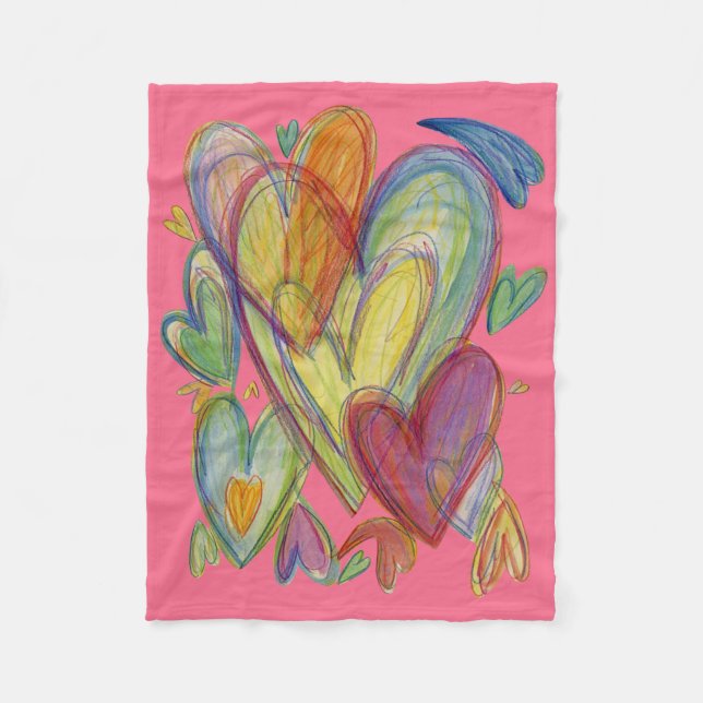 Rainbow Love Hearts Soft Fleece Throw Blanket (Front)