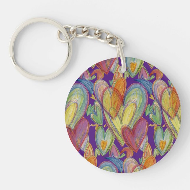 Rainbow Love Hearts Word Art Custom Key Chains (Front)