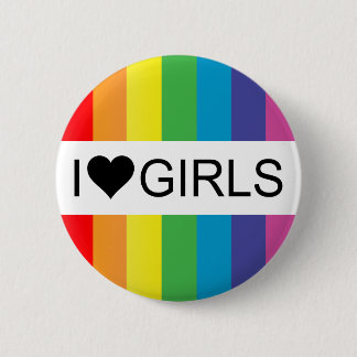rainbow love. i heart girls. 6 cm round badge