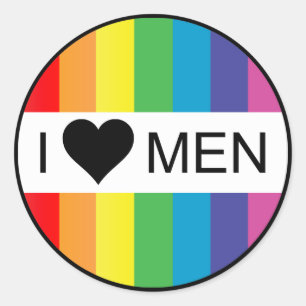 rainbow love. i heart men. classic round sticker
