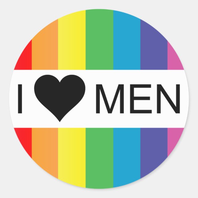 rainbow love. i heart men. classic round sticker (Front)
