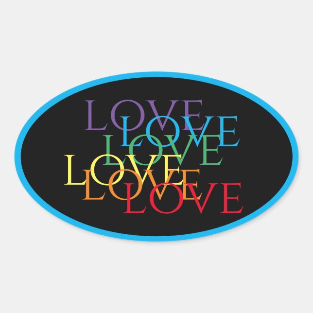  RAINBOW LOVE II Oval Stickers / Blue (Front)