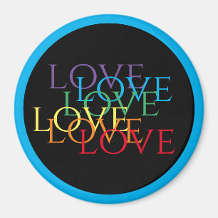 RAINBOW LOVE II Round Magnet / Blue