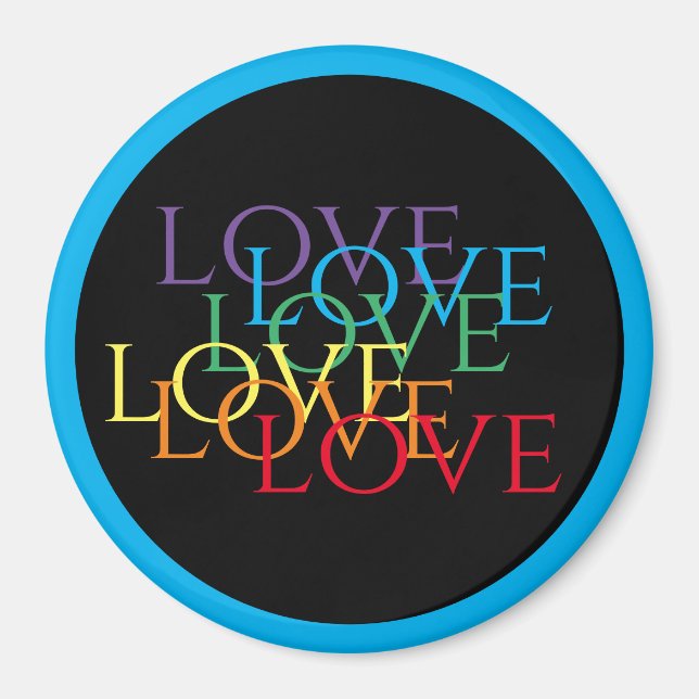 RAINBOW LOVE II Round Magnet / Blue (Front)