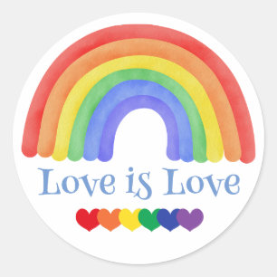 Rainbow Love is Love Colourful  Classic Round Sticker