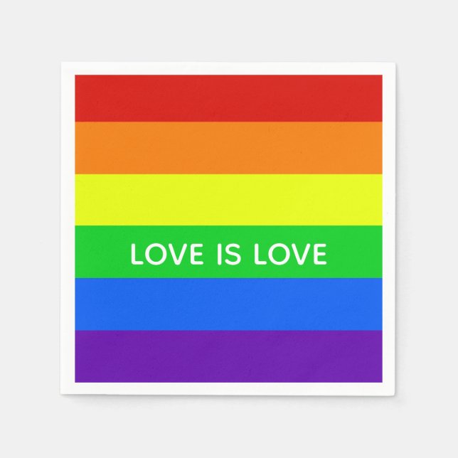 Rainbow Love is Love Colourful LGBTQ Gay Pride Napkin (Front)