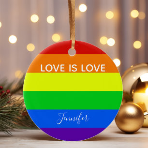Rainbow Love is Love Custom Gay Pride Ceramic Tree Decoration