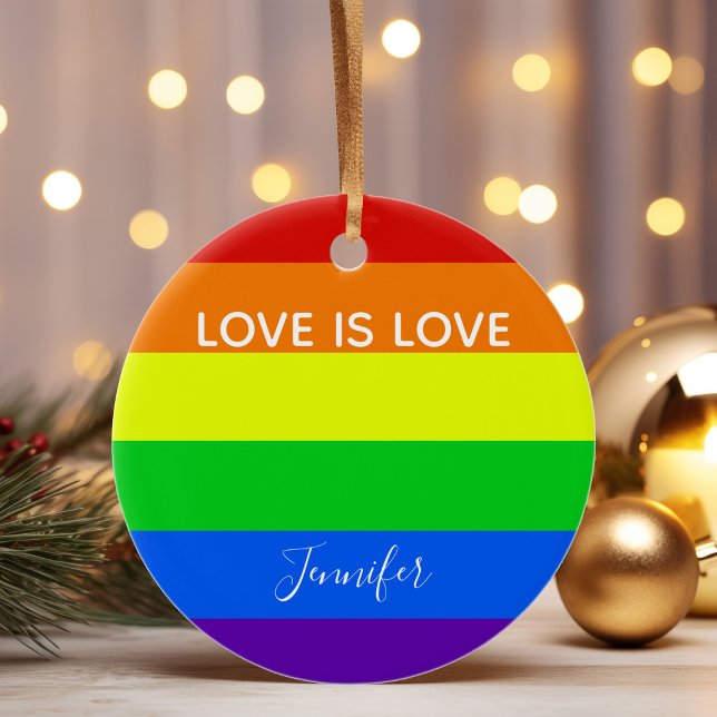 Rainbow Love is Love Custom Gay Pride Ceramic Tree Decoration (Creator Uploaded)