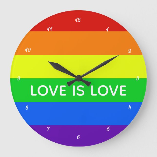 Rainbow Love is Love Gay Pride LGBTQ Beautiful Large Clock (Front)