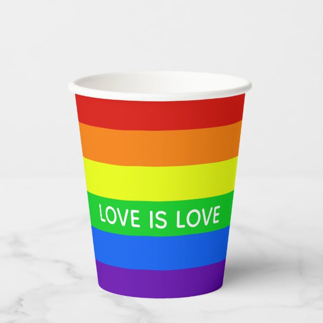 Rainbow Love is Love Gay Pride LGBTQ Party Paper Cups (Front)