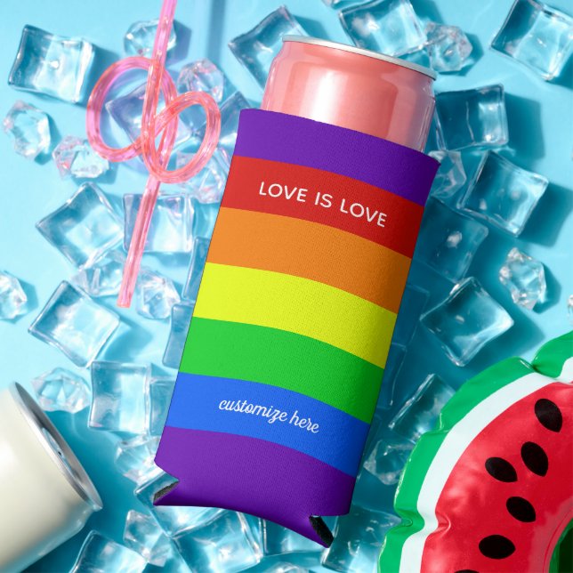 Rainbow Love is Love Gay Pride Parade Custom LGBT Seltzer Can Cooler (In Situ Summer)