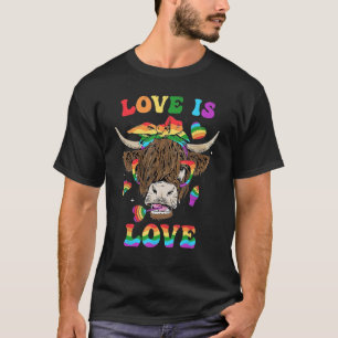 Rainbow Love Is Love Highland Cow LGBT Gay Lesbian T-Shirt