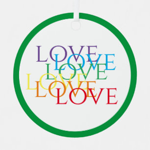 RAINBOW LOVE Metal Circle Ornament - Green