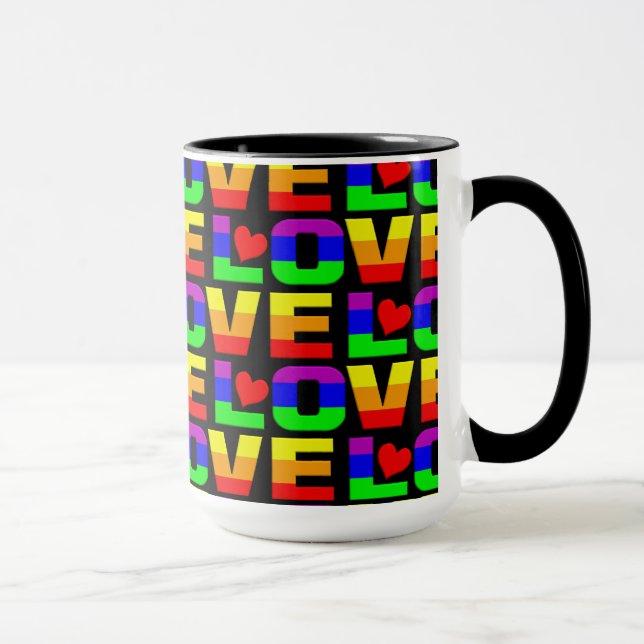 Rainbow Love mug - choose style & colour (Right)