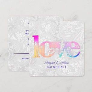 Rainbow Love On Wedding Satin Invitation