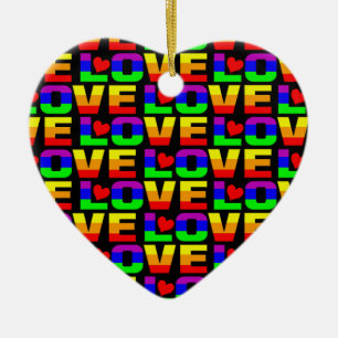 Rainbow Love ornament, customise Ceramic Tree Decoration