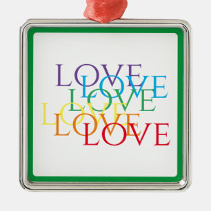RAINBOW LOVE Premium Square Ornament - Green