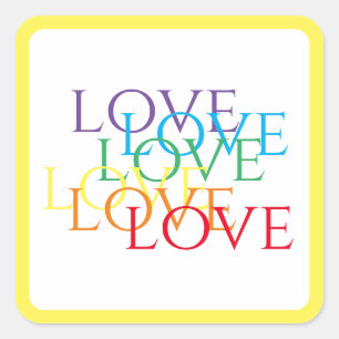RAINBOW LOVE Small Square Stickers / Yellow