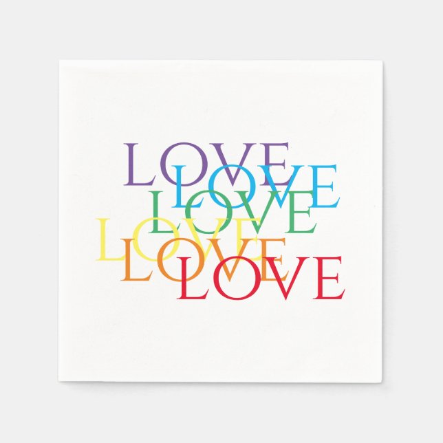 RAINBOW LOVE Standard Cocktail Paper Napkins  (Front)