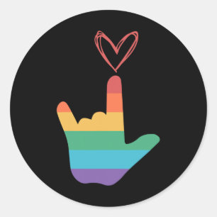Rainbow Love Symbol Deaf Classic Round Sticker