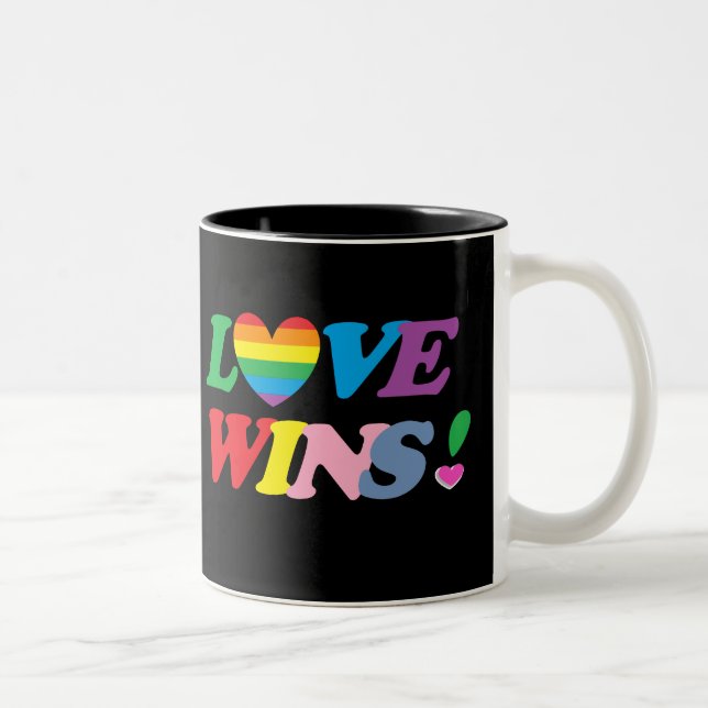 Rainbow Love Wins Heart LGBT Two-Tone Coffee Mug (Right)