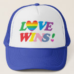 Rainbow Love Wins Heart Trucker Hat<br><div class="desc">Inspired by the celebration of legalised gay marriage but also a message for everyone. Love wins!</div>
