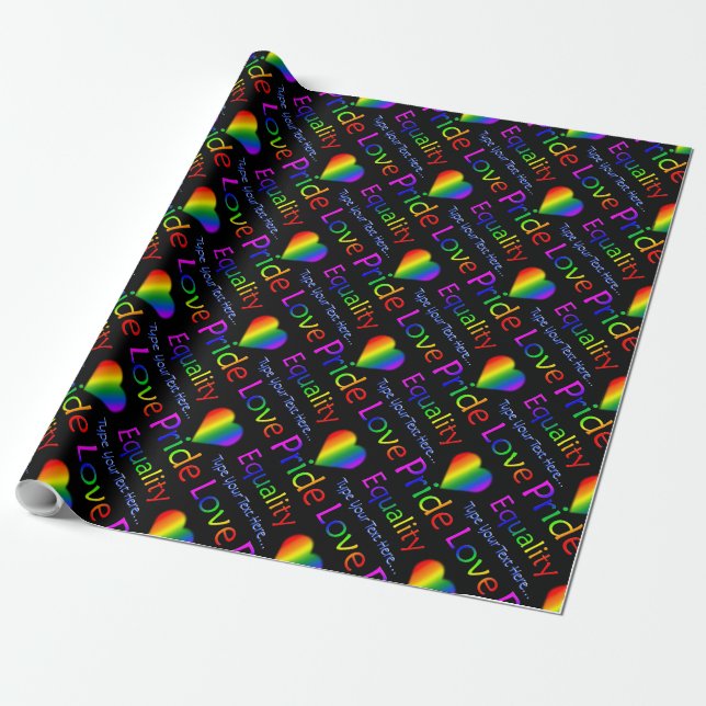 Rainbow Love Wrapping Paper Personalised Gay Pride (Unrolled)