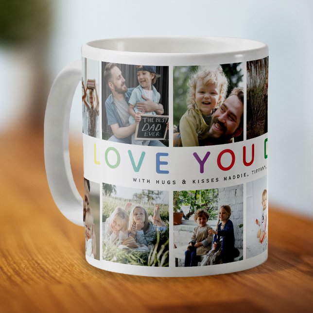 Rainbow 'LOVE YOU DADDY' Photo Collage Keepsake Coffee Mug (Cute Love You Daddy Coffee Mug)