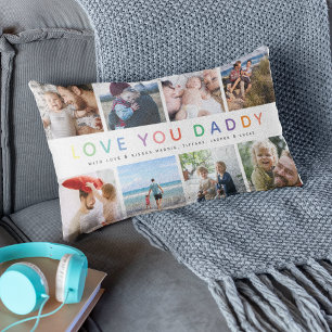 Rainbow 'LOVE YOU DADDY' Photo Collage Keepsake Lumbar Cushion