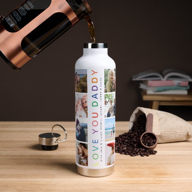 Rainbow 'LOVE YOU DADDY' Photo Collage Keepsake Water Bottle (Coffee)