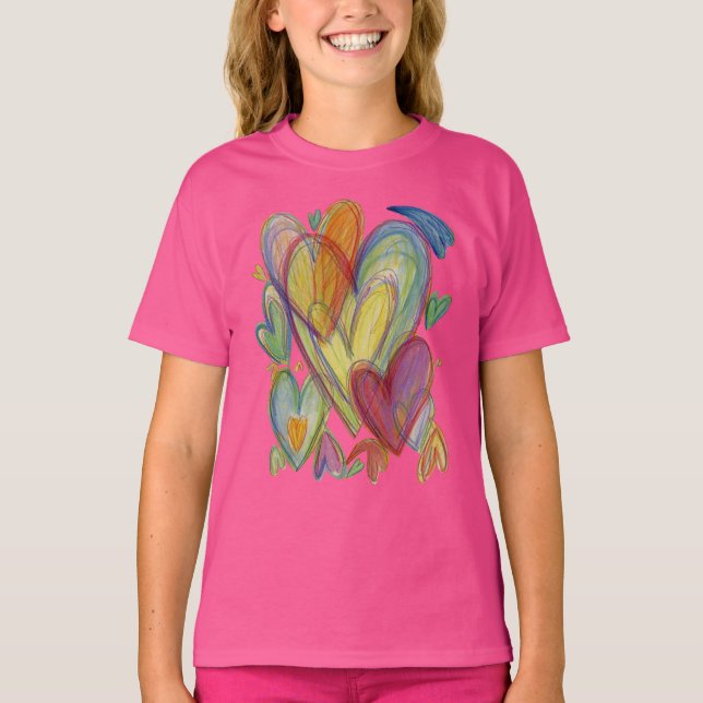 Rainbow Loving Hearts Art Custom T-Shirt (Front)