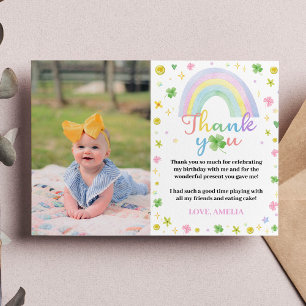 Rainbow Lucky One Thank You Card Birthday Party