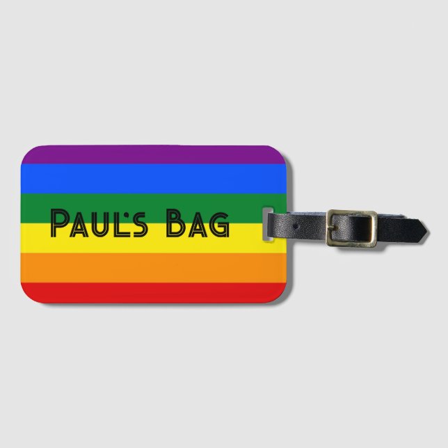 RAINBOW luggage tag CUSTOMISE OR PERSONISE TEXT (Front Horizontal)