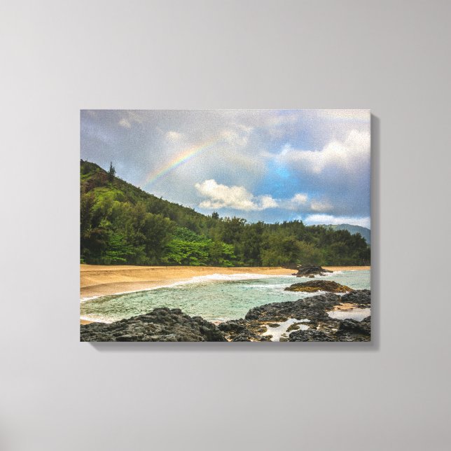 Rainbow, Lumaha'i Beach, Kauai, Hawaii Photograph Canvas Print (Front)